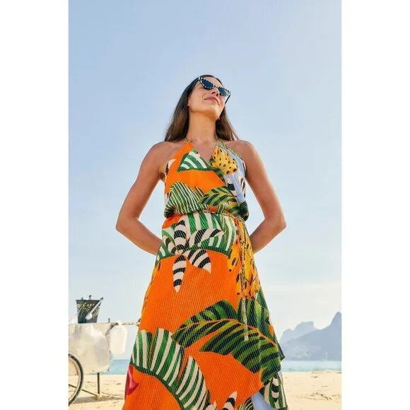 FARM RIO Striped Bananas Cover-Up Dress ~ Multi-Color Tropical Print Medium NWOT - Picture 8 of 16